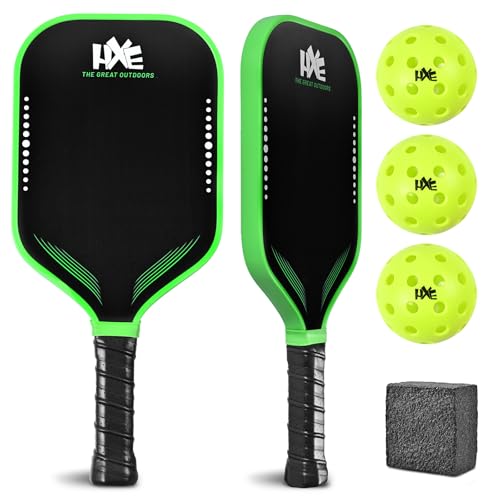 HXE Pickleball Paddles Set, T700 Carbon Fiber Pickle Ball Paddle with Strong Power and Spin, Thermoformed Lightweight Rackets with 16mm Polypropylene Honeycomb Core, Includes 3 Balls and 1 Eraser