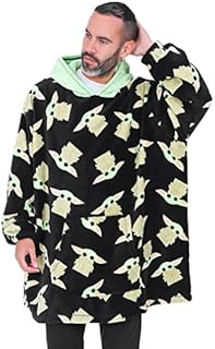 Star Wars The Mandalorian Baby Yoda Mens Hoodie, Oversized Fleece Blanket Hoodie Black