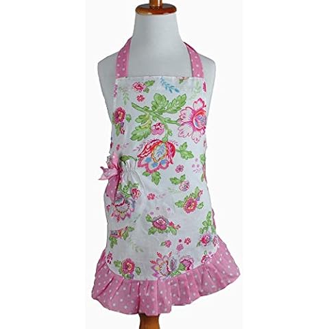 Bumblebee Linens Little Girl Pink Floral Dress Up Apron with Pockets Toddler 3T 4T 5T 6T Cover