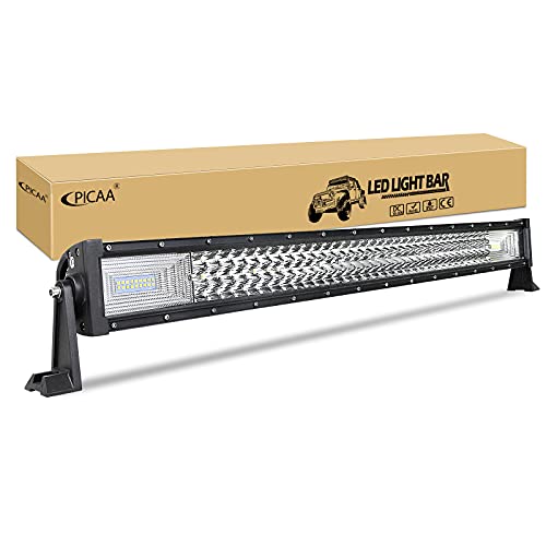 PICAA Barra de Luces LED 32 Pulgadas 405W Triple Fila 7D Combinado Ensamblaje de Luces de Trabajo para automóviles Faros antiniebla de conducción Todoterreno para ATV 4X4 SUV Camión Barco Universal Cover