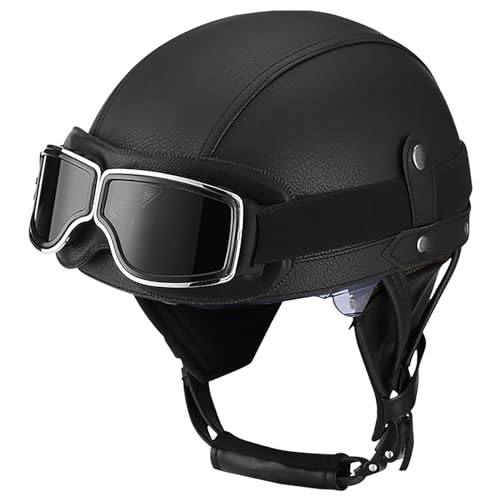 EBAYIN Casco Abierto Casco Retro de Motocicleta con Cara Abierta Casco Jet Vintage For Hombres Y Mujeres Casco de Ciclomotor Aprobado por Dot ECE, Casco de Cuero For Scooter(L,XL=(61~62cm))