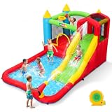 Aufblasbare Wasserrutsche Hüpfburg für Kinder, 2-in-1 Verbindbares Aufblasbares Trampolinburg-Set, Tolles Geschen ...