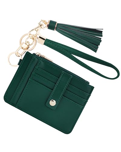 Image of KNGITRYI Small Wristlet Wallets for Women RFID Credit Card Holder Wallet Keychain Wristlet Wallet Credit Card Wallets for Women (Emerald Green)