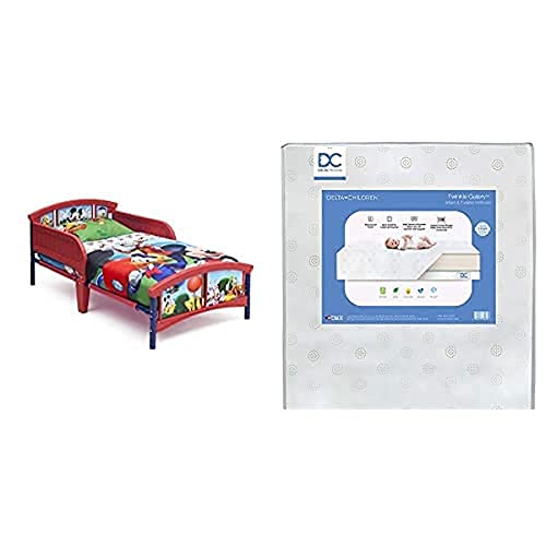 Delta Children Plastic Toddler Bed, Disney Mickey Mouse + Delta Children Twinkle Galaxy Dual Sided Recycled Fiber Core Toddler Mattress (Bundle)