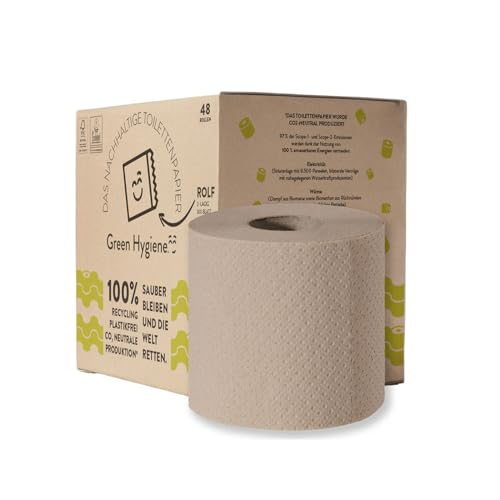 Green Hygiene ROLF Toilettenpapier 2-lagig Recycling – 48 Rollen, 300 Blatt je Rolle, 34 g/m², weiß, für Gewerbe & Haushalt