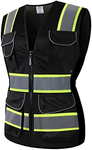 JKSafety Women Hi-Vis Reflective Safety Vest | Neon Color body Sewed Reflective Strips Breathable Lightweight ANSI Compliant