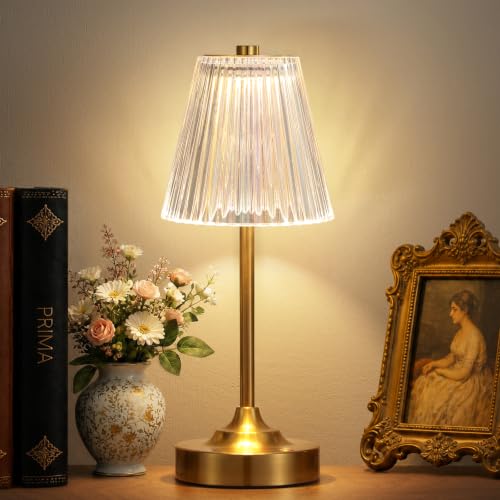 Gold Cordless Rechargeable Table Lamp Battery Operated Crystal Small