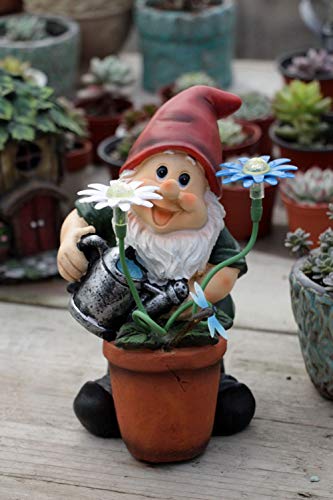 HomDSim Décoration de pelouse de 22,9 cm - Nain de Fleur - Lampe Solaire en résine - Sculpture de Jardin pour la Maison et l'extérieur Vert