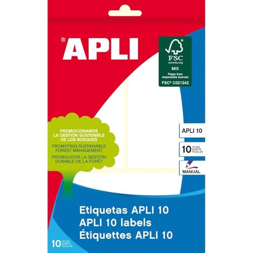 APLI 1660 - Etiquetas blancas 53x100 mm en sobre de 10 hojas