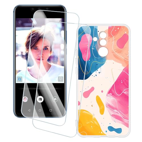 OAGELIM 2 Piezas Protector de Pantalla + Funda Compatible con Huawei Mate 20 Lite (6.3 Pulgada) Funda Impresión Artística Personalizada y Cristal Templado (Colorido)