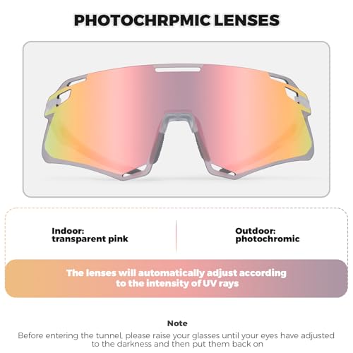 Image of ROCKBROS Photochromic Cycling Sunglasses UV Protection Bike Sport Pink | Auto-Color Lens, TR90 Frame 22g Ultra-Light, Built-in Myopia Frame, UV400 Protection, Adjustable Nose Pad