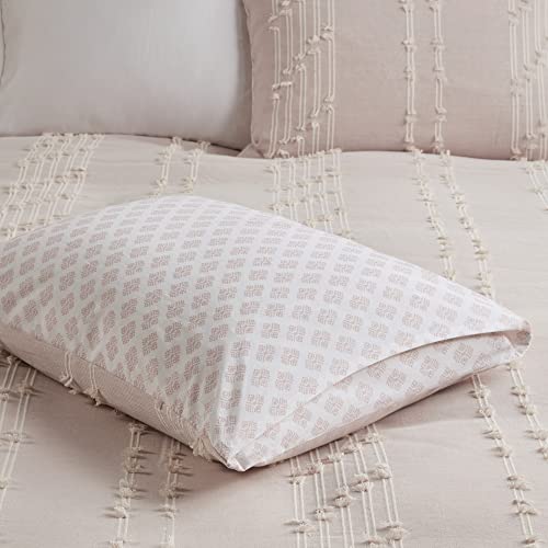 Image of INK+IVY 100% Cotton Comforter Set Trendy Stripe Textured Design, Modern Down Alternative, All Season Cozy Bedding with Matching Shams, Full /Queen, Blush Reversible Stripes
