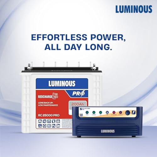 Image of Luminous Inverter & Battery Combo (Power sine 1100 Pure Sine Wave 900VA /12V Inverter with Red Charge RC25000 PRO 200Ah Battery) for Home, Office & Shops
