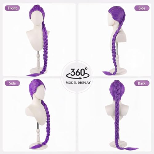 Anime Costume Kids Wig Cosplay Purple Braid Wig Outfit Hair Halloween Cosplay Props for Women Men - Image 2