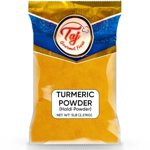 TAJ Premium Indian Turmeric Haldi Powder, Curcumin Ground, (5-Pounds Jar)