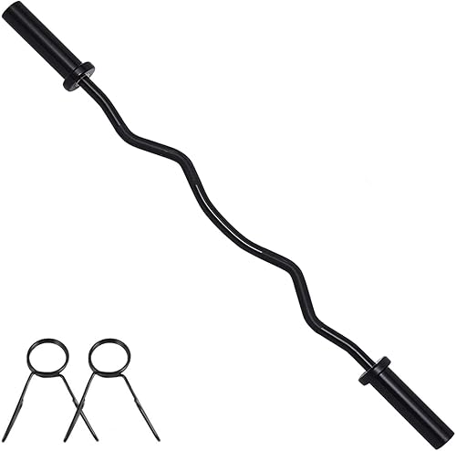 Barra de pesas de 47 pulgadas, barra de levantamiento de rizos estándar con mango roscado estándar cromado y collares de anillo para ejercicio en