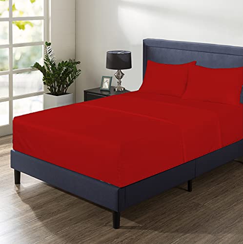 Hotel Quality AUSA Luxurious, Comfy & Soft Combed Cotton Fitted Sheet Extra Deep 12-inch (30cm) with Strong Elastic to Fit Perfectly Around Your Mattress (Red, Small Double 4ft)