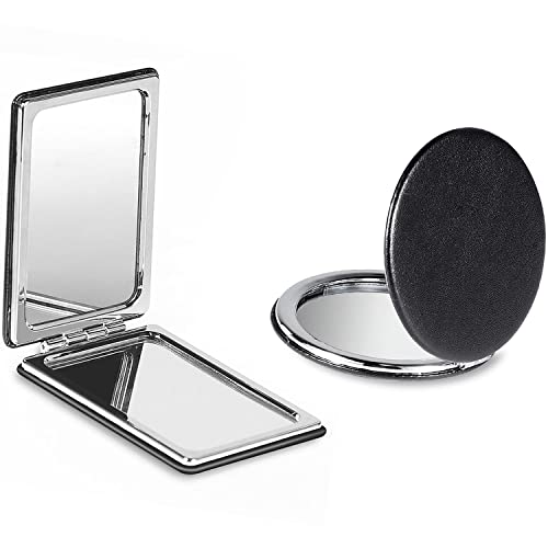 Compact Mirror, WantGor 2 Pack Makeup Mirrors Travel Black Round Portable Double-Sided Pocket Mirror for Men, Women