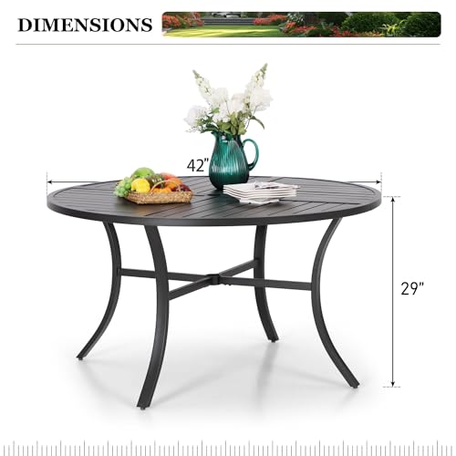 Image of HERA'S HOUSE Patio Round Table w /Umbrella Hole, Metal Table for 4, Black