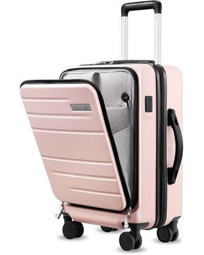 LUGGEX Carry On Luggage 22x14x9 Airline Approved, Polycarbonate Hard Suitcase with Front Pocket (Pink, 20 Inch, 35L)