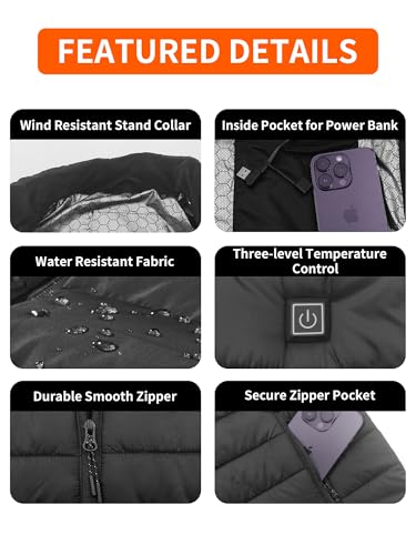 Image of Rrtizan Heated Vest for Men,Lightweight Electric Heating Vest with Battery Pack for Winter Outdoor Hunting Skiing Hiking work (US, Alpha, 3X-Large, Regular, Regular, Black-899)