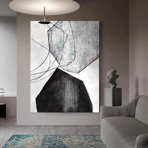 KDXAOBEI Pintura de arte abstracto grande, arte de pared vertical, pintura en lienzo, decoración, lienzo para sala de estar, pintura en blanco y negro, 60x90cm (24x35in) sin marco
