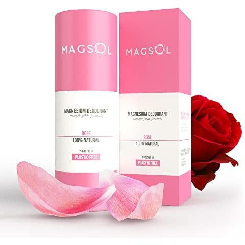 MAGSOL Magnesium Deodorant for Women and Men - 100% Natural Deodorant - Clean Label Only 4 Ingredients - Perfect for Ultra Sensitive Skin - Large 3.2 oz Lasts over 4 Months (Rose). Cover