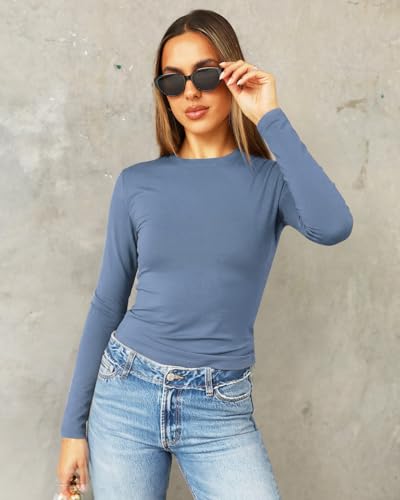 Image of Abardsion Women's Slim Lightweigh Long Sleeve T Shirts | Fall Clothes 2026 Casual Basic Crewneck Going Out Crop Tops Y2K