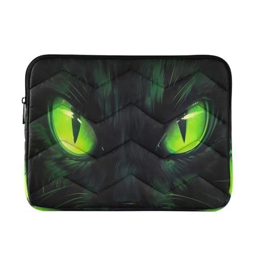 Funda para portátil de 13-14 pulgadas con diseño de ojos verdes de gato miniatura 1