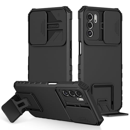 Vokuha Case for Oppo A16 Case, Oppo A16S 4G Case with Slide Camera Lens Kickstand Military-Grade Bumpers Armor Shockproof Protective Cover for Oppo A16 Black