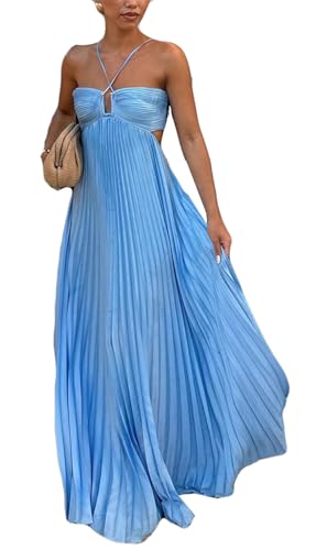 Hotheart Womens Sexy Wrappped Chest Sleeveless Solid Color Crimping Loose Hem Dress Casual Dress