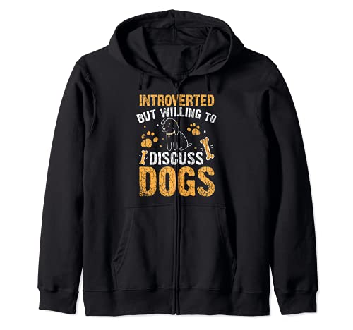 Introverted But Willing To Discuss Dogs Funny Graphic Zip Hoodie, Black