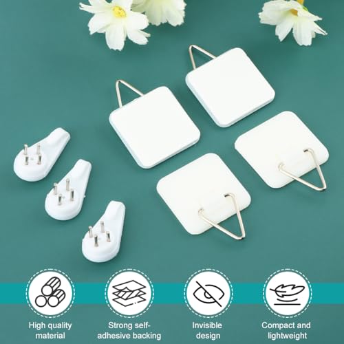 Image of 20 Pack Invisible Vertical Plate Holders, Plastic Picture Hanger Sticky Hanger, Adhesive Picture Hanger with Nail Picture Hanging Hooks for Decorative Picture Photo Plate Wall Art