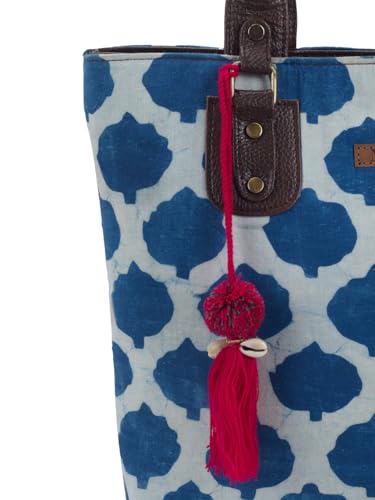 Image of NEPRI Office Pouch Tote Bag | Stylish Set of 2 Tote Bags for Women| Vegan Leather & Handblock Printed Fabric Handbag with Double Handle Shoulder Strap| Daily & Travel Use