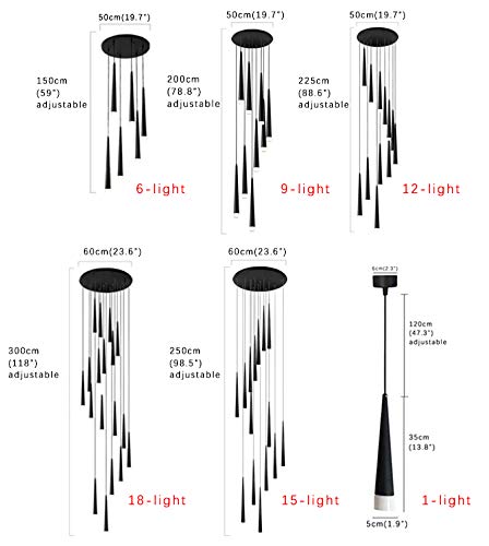 Decoración de escalera con lámpara de techo de 9 luces y altura ajustable de 200 cm 7