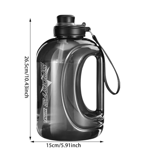 Gallon Water Bottle, 0.7 Gallons Hard Transparent Plastic Dual Scale Flip Cover Seal Leak Proof Big Water Jug with Straw and Hanging Rop,Wide Range of Applications Big Water Bottle for Outdoor Use — view 2
