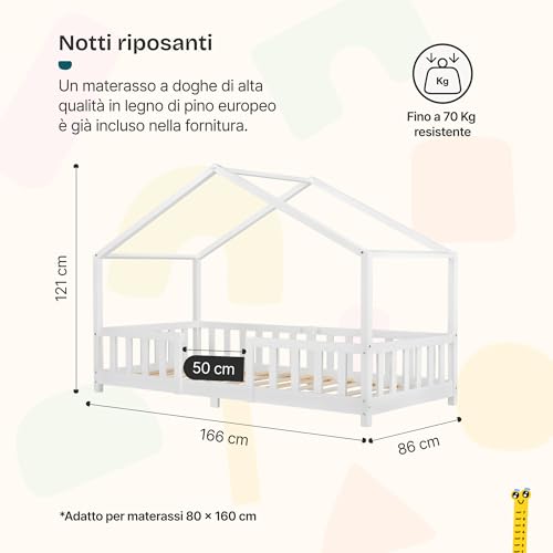 Seconda immagine [en.casa] Letto a Casetta per Cameretta 80x160 cm Bianco