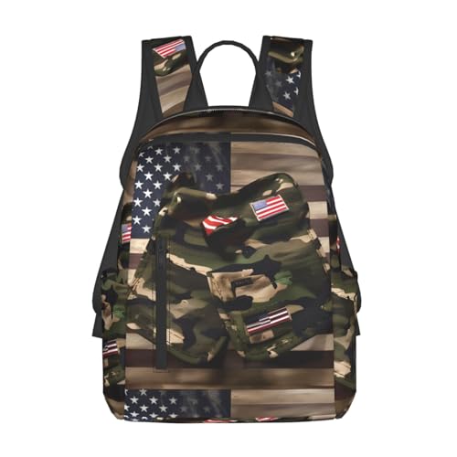 Sac à dos léger noir imprimé camouflage et drapeaux américains en taille unique