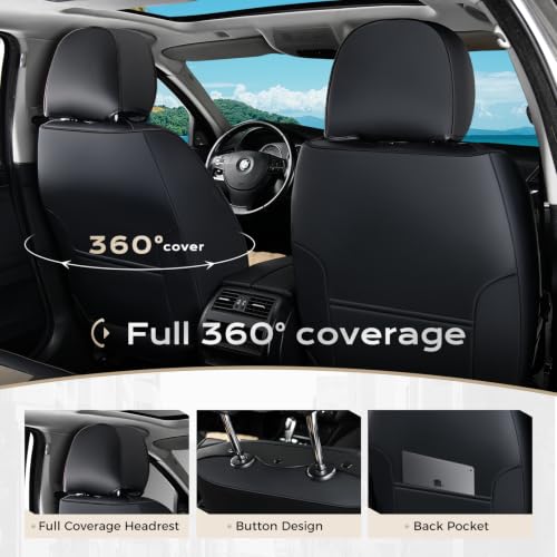 Image of Coverado Car Seat Covers Front Seats, Durable Waterproof Faux Leather Full Set with Rear Protectors, Classic Easy-Clean Interior for Most Vehicles - BlackBeige
