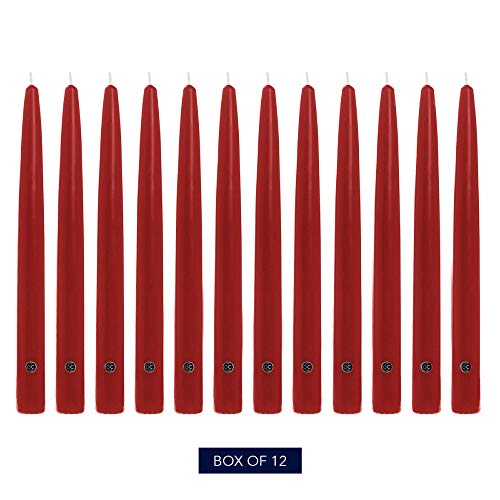 Image of Colonial Candle Unscented Taper Candle, Handipt Collection, Red, 10 in, Pack of 12 - Up to 8 Hours Burn