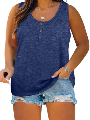 Image of Womens Plus Size Tank Tops Summer Button Down Henley Shirts Sleeveless Tops