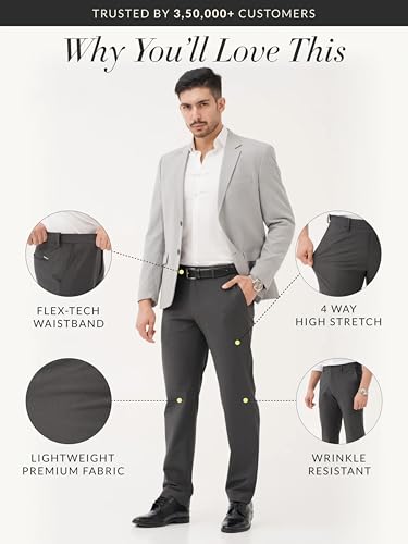 Image of The Pant Project Luxury PV Lycra Stretchable Formal Pants for Men | Stylish Relaxed Fit Men's Wear Trousers for Office or Party | Mens Fashion Dress Trouser Pant