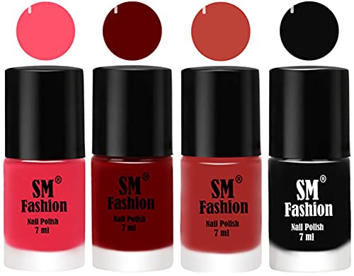 Image of Nail Polish Combo Set (Pack of 4) Quick Dry Gel Finish Nail Paint | Dark Pink,Dark Red,Dark Nude,Black | 7 ml Each