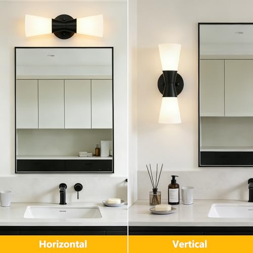 Image of Bathroom Wall Sconce, Modern Indoor Vanity Light Fixtures 13 inch, Up Down Lighting, Wall Mount Lamp for Living Room Bedroom Hallway Stairway Fireplace Mirror E26 Base 1PC White&Black