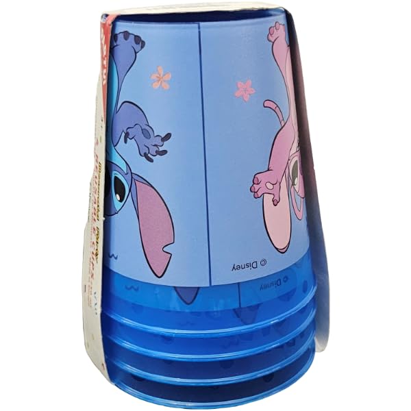 Lot de 4 verres réutilisables pour enfants, 250 ml, en plastique, sans BPA, cadeau 500 lavages, pour Disney STITCH