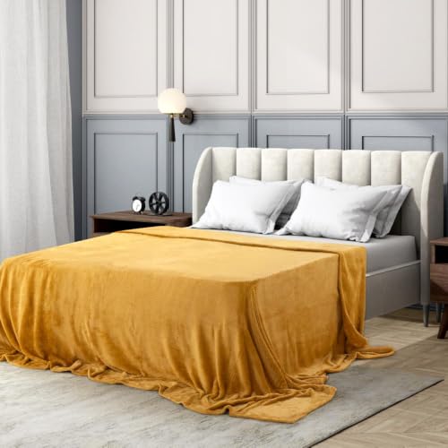 Image of Wakefit Premium Flannel Solid Single Bed Blanket (86x60 Inch) | 200 GSM Reversible Lightweight Soft Polyester Blanket for Bed, Sofa, Couch, Travel & Camping | Gentle Machine Washable | Yellow