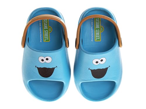 Sesame Street Clog Sandals with Backstrap - Open Toe Slides for Kids Girls and Boys - Cookie Monster Sandal Slip-On Clogs Water Resistant - Blue (Size 3-4 Infant)