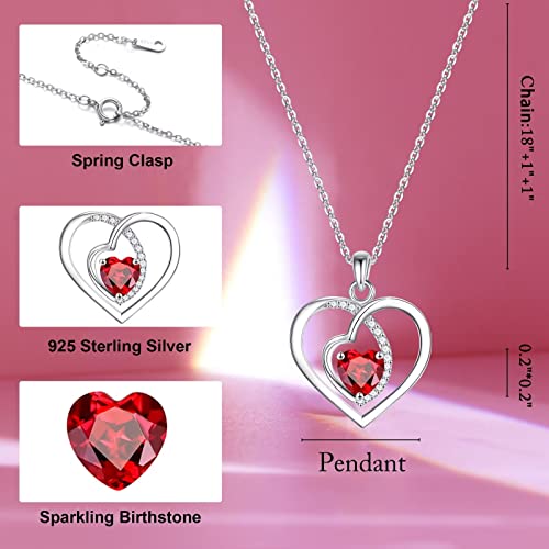 Birthstone Necklace Gifts For Women Girls, 925 Sterling Silver January Birthstone Garnet Necklace Anniversary Mothers Day Valentines Birthday Gift For Mom Wife Sister Wife Girls Her Bff From Daughter #TOP3