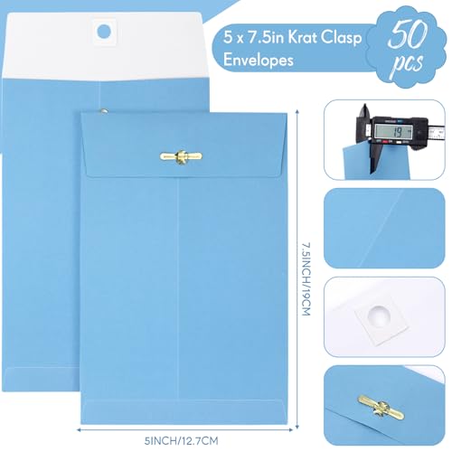 Teling Envelope Manilla com fecho de 50 unidades, 12,5 x 18 cm, envelope de catálogo Kraft com fecho