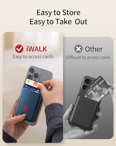 iWALK Stronger Magnetic Wallet, Upgraded for MagSafe Wallet, RFID Blocking, 5 Card Holder with Adjustable Stand, Slim Leather Phone Wallets for iPhone 16/15/14/13/12 Series, iPhone Wallets Navy Blue4